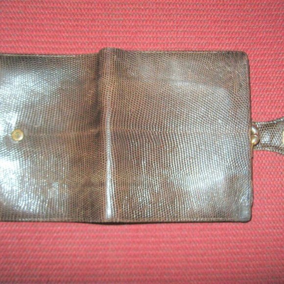 ❤️ Rare GUCCI LIZARD REPTILE Brown Kisslock Billfold Wallet - Picture 4 of 6